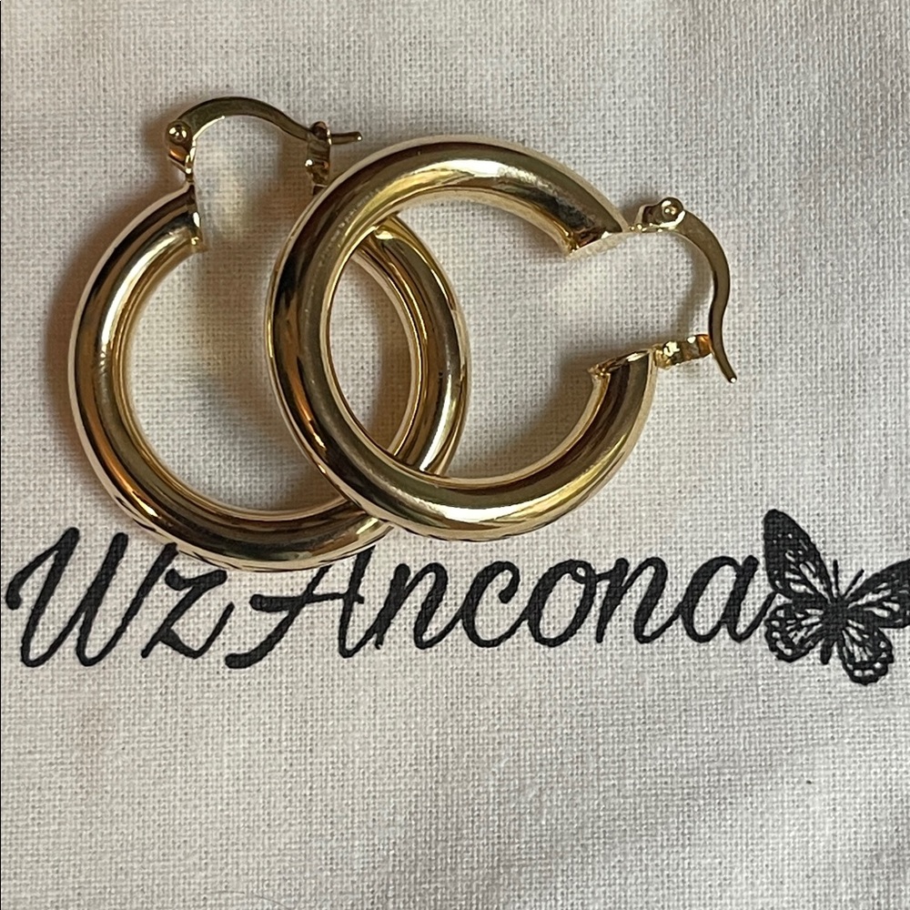 Yellow Gold Women Round Tube Hoops 2-5mm,  NEW.